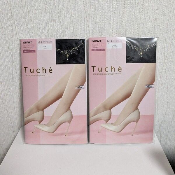 GUNZE Tuche ストッキング M-L 2個セット グンゼ ブラック ツインクルスターアンクレット 黒