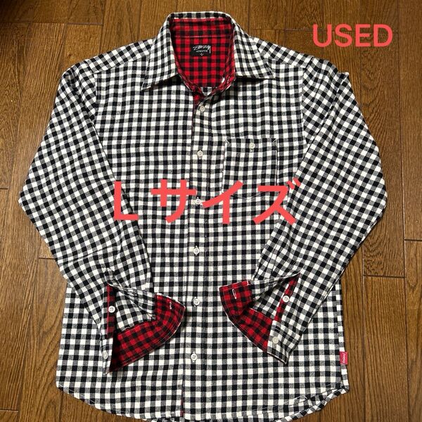 stussy チェックフランネルシャツ☆ Lサイズ☆USED☆シュテューシー コットン長袖シャツ ビンテージ