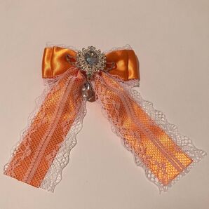 【値下げ可】オレンジ リボン ヘアクリップ