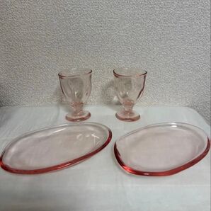 アデリア 石塚硝子 てびねりミニグラス2個オーバルプレート2枚 セット