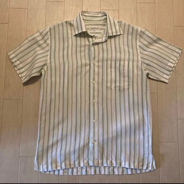 SIMPLE LIFE シンプルライフ ストライプ 半袖 シャツ M 綿 麻 麻シャツ 1枚