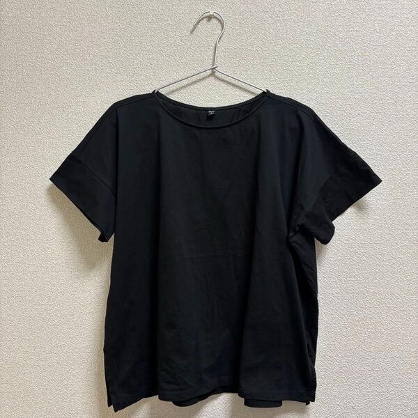 ユニクロ マーセライズコットンボートネック ドロップショルダー Tシャツ 半袖 黒 ブラック 綿100% 綿 コットン 綿100