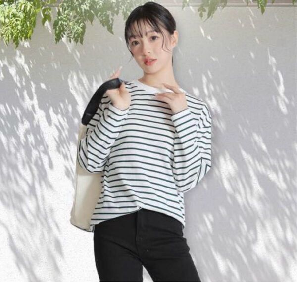カットソー Mサイズ ボーダー 長袖 Tシャツ レディース ゆったり