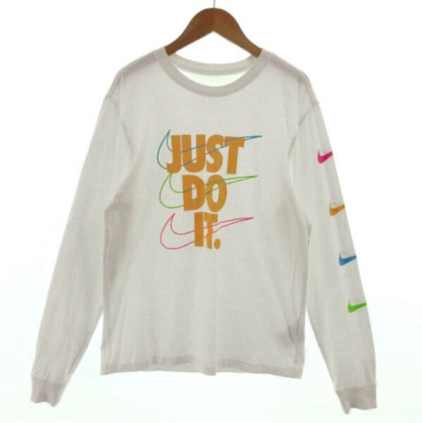 【美品】ナイキ NIKE Just Do It. ロゴ ロングTシャツ ホワイト カラフル ロンT ユニセックス メンズ