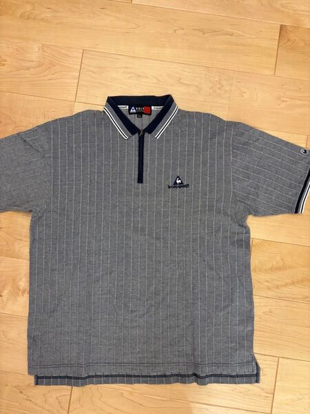 【未使用】le coq sportif ルコック ハーフジップシャツ ストライプ LL ゴルフ 半袖 グレー ストライプ