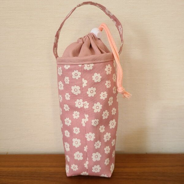 ハンドメイド ペットボトルホルダー 北欧花柄 保温保冷 ピンク