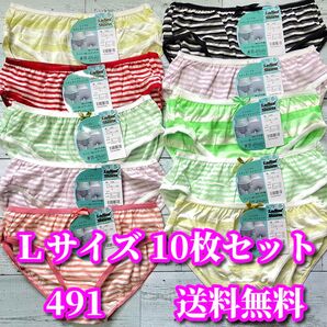 Lサイズ 10枚セット 綿混 ボーダー柄 ショーツ まとめ売り 福袋 フルバックショーツ デイリーショーツ 491