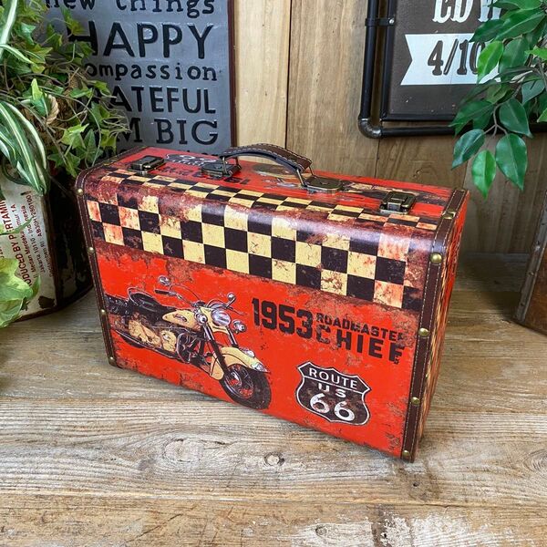 アンティーク調トランク型レザーケース(小)小物入れ収納ケースボックスBOX アメリカン雑貨 ガレージバイク雑貨ビンテージ風