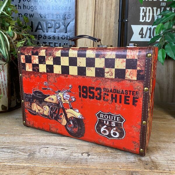アンティーク調トランク型レザーケース(大)小物入れ収納ケースボックスBOX アメリカン雑貨 ガレージバイク雑貨ビンテージ風