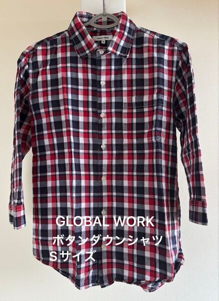 グローバルワーク GLOBAL WORK ボタンダウンシャツ 半袖(7部丈) チェック柄 サイズS
