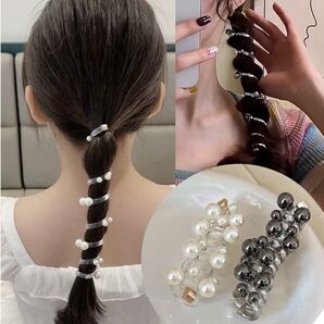 0180 ヘアアクセサリー コイルポニー ヘアアレンジ まとめ髪 パール 髪留め