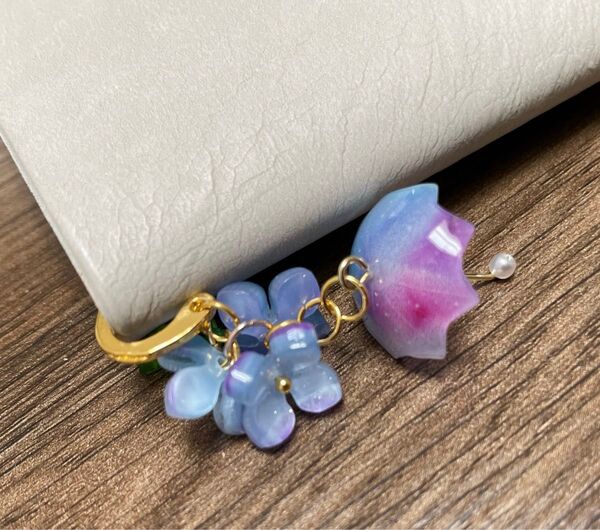 紫陽花と傘のブックマーカー しおり ハンドメイド