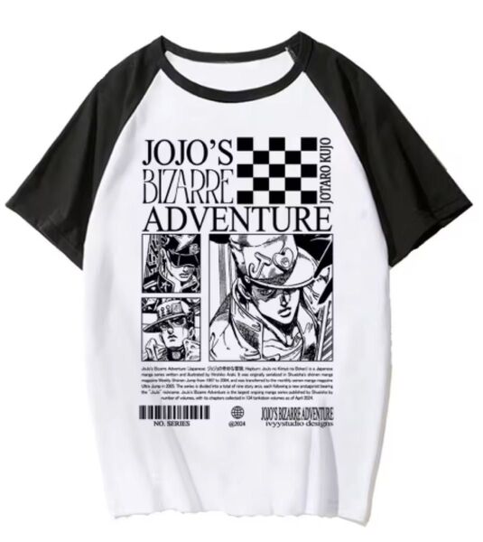 ジョジョの奇妙な冒険 空条承太郎 tシャツ レディース 女性 肩がブラック ホワイト Mサイズ