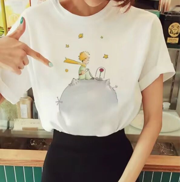 星の王子さま 王子さまとバラ 半袖tシャツ レディース女性 ホワイト Mサイズ