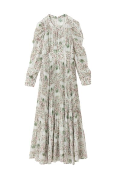 ワンピース ロング 長袖 花柄 ホワイト 白 長袖ワンピース 総柄 マキシ丈 ココディール フラワープリントプリーツワンピース