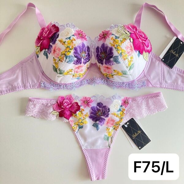 ワコール サルート ニューヨーク F75/L PU 93 P-upブラ ソング タンガ レースTバック 上下セット 花柄