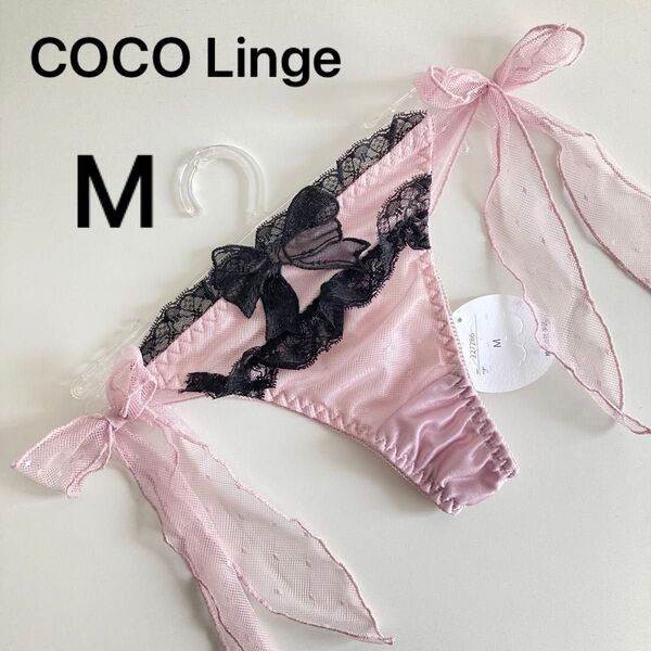 紐Tバックショーツ Mサイズ ピンク 紐パン タンガ リボン レース 姫系
