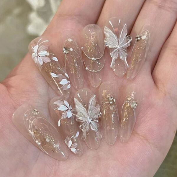 おまけあり ツ0881 蝶々 3D ネイルチップ 現品 ネイルアート ネイルパーツ 量産型 ジェルネイル 入学式 結婚式 デート