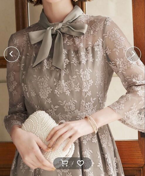 RUIRUE BOUTIQUEクチュールレースリボンワンピースドレス ベージュ 七分袖 S