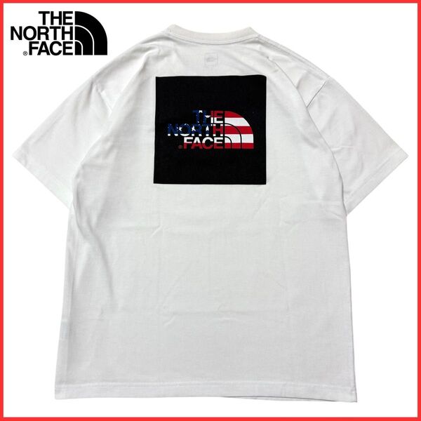 THE NORTH FACE ノースフェイス 星条旗 国旗 スクエア ロゴ プリント 半袖 Tシャツ カットソー ホワイト 白 M