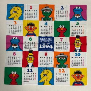 【Sesame Street】セサミストリート 大判 ハンカチ バンダナ 1994年 カレンダー 非売品 Vintage セサミ