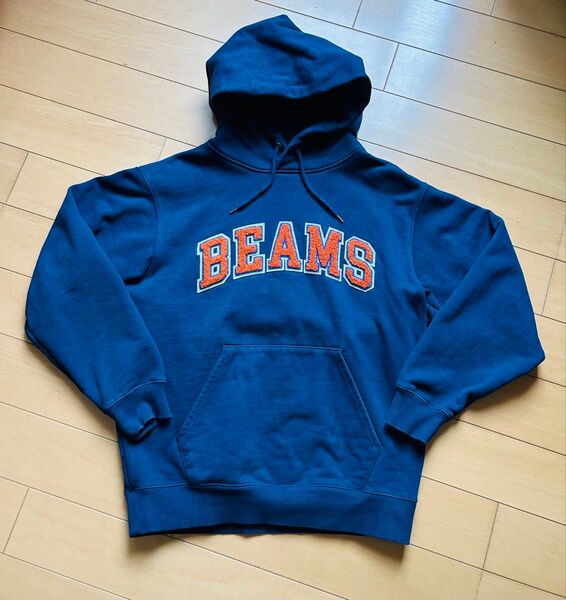 ■BEAMS ビームス ベーシック フーディ ロゴ パーカー Sサイズ ネイビー