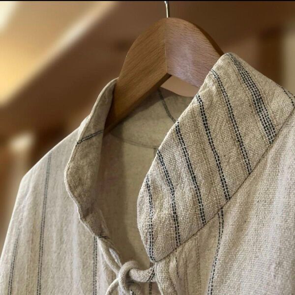 美品 うさとの服 麻 チュニック 生成り 草木染め 藍染め usaato ウサト