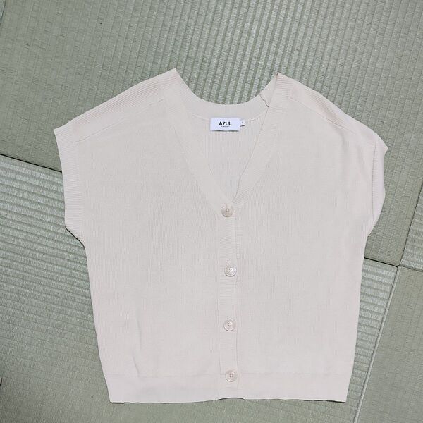 AZUL by moussy フレンチスリーブVネックニットカーディガン オフホワイト