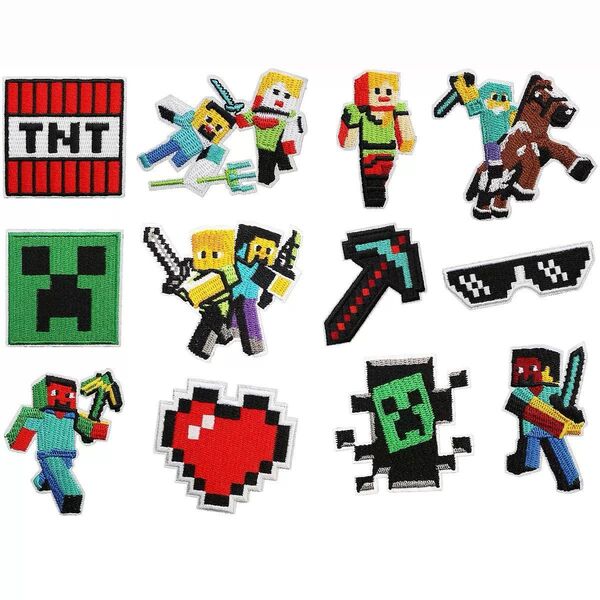 マインクラフトMinecraft 12枚セット まとめ売り 刺繍アイロンワッペン アップリケ
