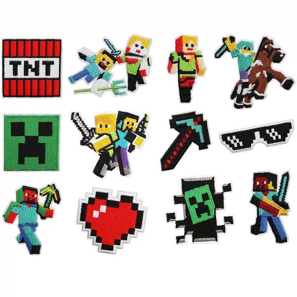 マインクラフト 12枚セット まとめ売り 刺繍アイロンワッペン アップリケ