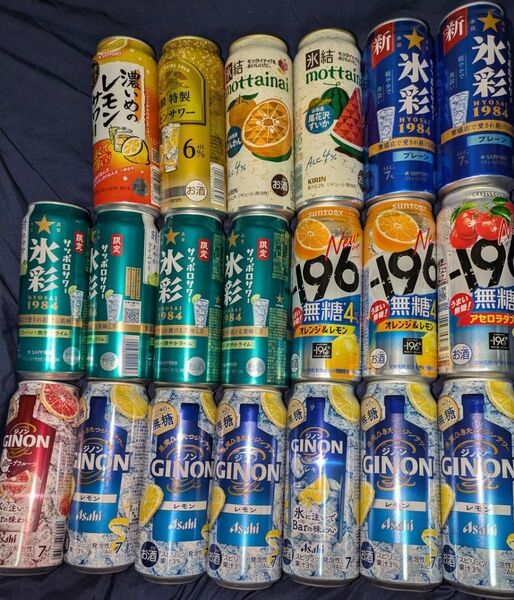 まとめ売り《500ml缶 20本》缶チューハイ アソート 氷彩 ジノン −196無糖 チューハイ
