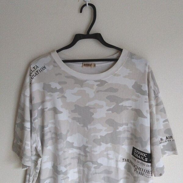 AVIREX カモフラージュ ホワイト グレー Tシャツ USAF SMOKE TRAIL_S 2XL 3L XXL