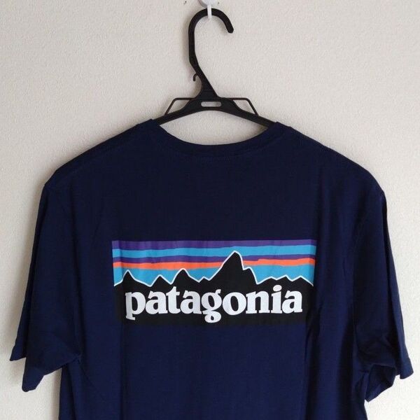 新品 タグ付き Patagonia ネイビー Tシャツ BIGバックロゴ men's M 半袖 バックプリント BIGロゴ