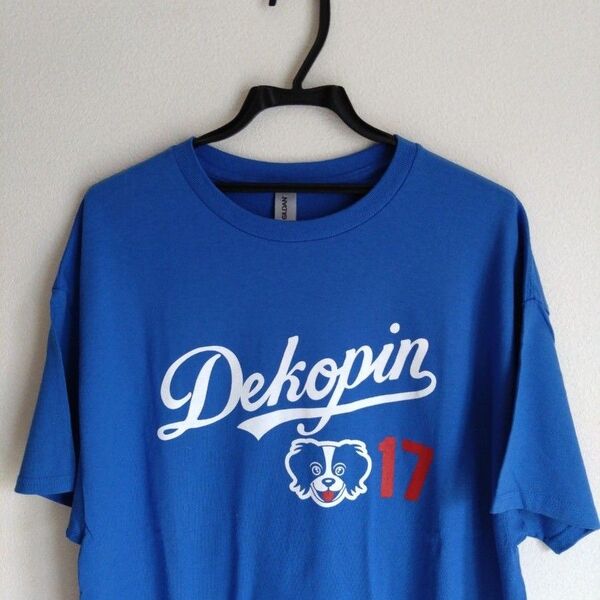 美品 GILDAN ギルダン デコピン 犬 Dekopin ブルー Tシャツ 17 XXL 2XL 3L 大谷翔平 ドジャース