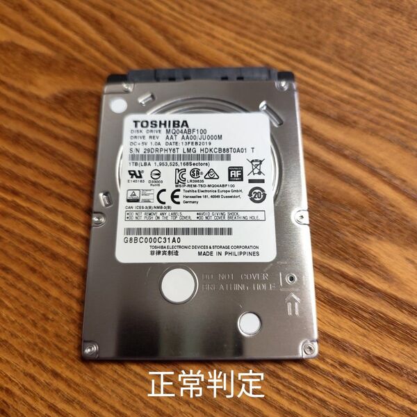 正常品 TOSHIBA 東芝 HDD1TB 2.5インチハードディスク SATA①