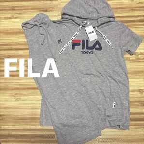 FILA TOKYO Tシャツ&ハーフパンツセット レディース グレー 新品 綿混Tシャツフィラ FILAルームウェア コットン