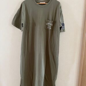 美品 USA Tシャツロングワンピース カーキ アメリカ国旗
