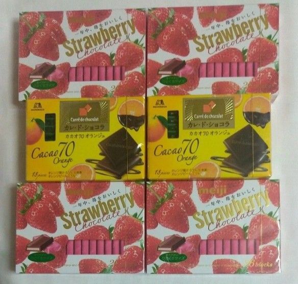 明治 BOXチョコレート ストロベリーチョコレート 4箱・森永 カレドショコラ カカオ70オランジュ 2箱