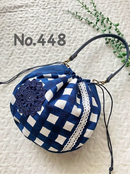 No.448*持ち手付きころりん巾着型ポーチ*ハンドメイド*小物入れ*