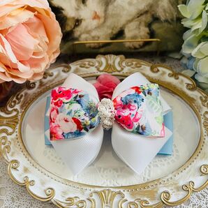ハンドメイド 花柄リボン バレッタ ヘアクリップ ヘアアクセサリー リボン 花柄 髪飾り 浴衣 大人かわいい 水彩 パステルカラー