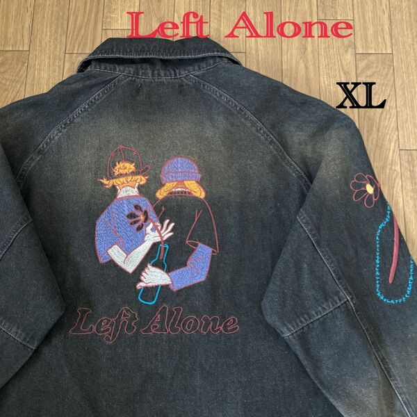 Left Alone レフトアローン デニムジャケット ブラック ダメージ加工 XL