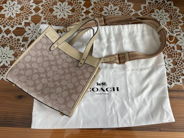 COACH コーチ ショルダーバッグ シグネチャー 2way ミニトートバッグ ベージュ系 CD680 B4SHG 中古