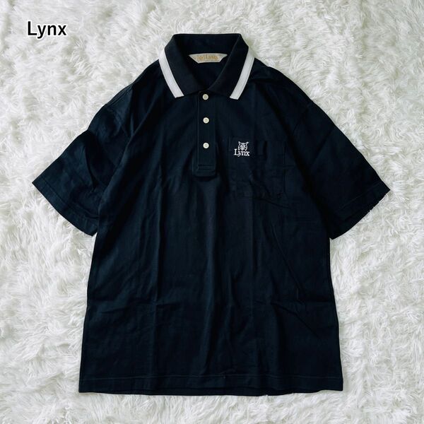 【USED】リンクス LYNX 日本製 ゴルフウェア 半袖ポロシャツ 刺繍ロゴ シンプル ブラック 黒 Mサイズ