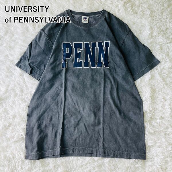 【USED】PENN 半袖 カレッジ プリント Tシャツ ペンシルベニア大学 オーバーサイズ ロゴ ゆるだぼ グレー 古着
