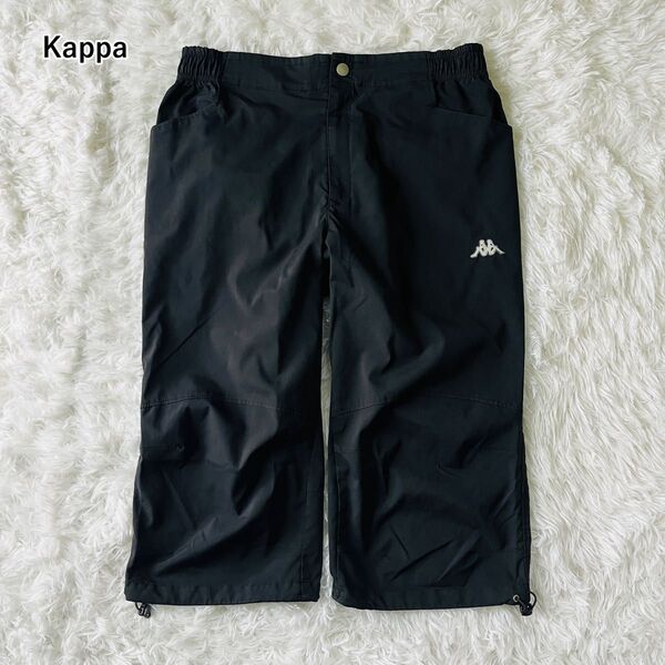 【USED】カッパ Kappa ハーフパンツ 刺繍ロゴ ウエストゴム クロップドパンツ 黒 ブラック シンプル Mサイズ