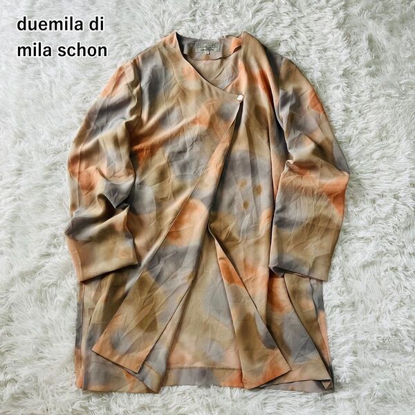 【USED】ミラショーン duemila di mila schon 長袖シアーシャツ サイドスリット 透け感 ロング丈 水彩柄