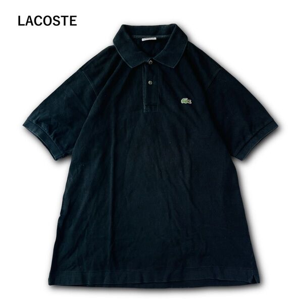 【USED】90s 日本製 LACOSTE ラコステ 鹿の子 半袖ポロシャツ 刺繍ロゴ ヴィンテージ vintage ブラック