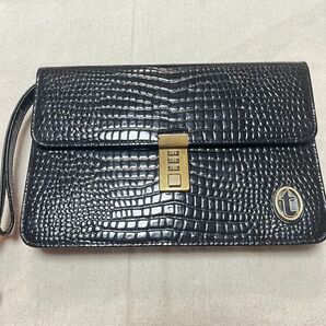 a.testoni クラッチバッグ クロコダイル調 ダイヤルロック セカンドバッグ 黒 ストラップ付き