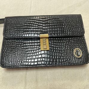 a.testoni クラッチバッグ クロコダイル調 ダイヤルロック セカンドバッグ 黒 ストラップ付き