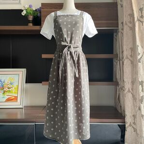 ハンドメイド ダブルガーゼ ギャザーエプロン ペイズリー柄 エプロン ブラウン 軽量 レディース 大人用 国産生地 新品 未使用